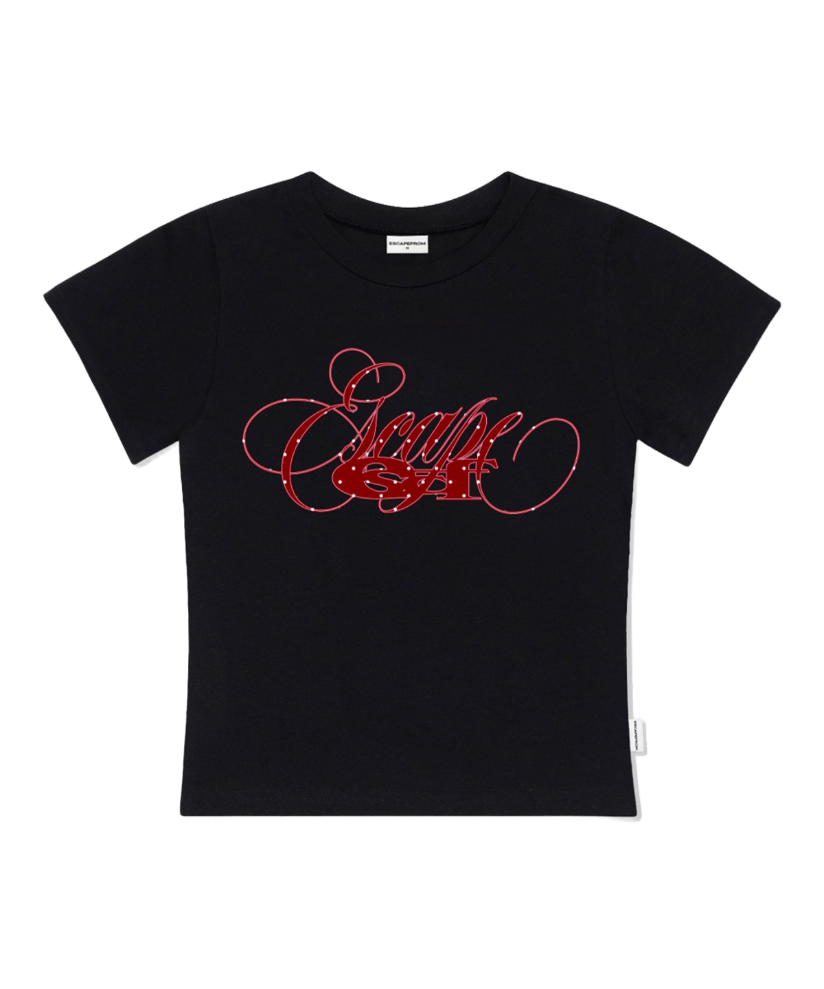 E261STS127BK Escapefrom Dot Line Escape Lettering Print Slim Fit T-Shirt Black