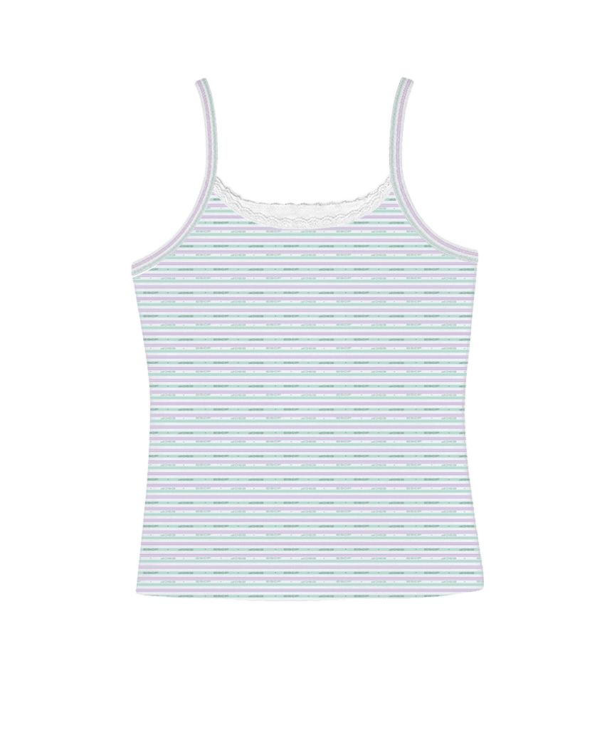 E261SL005RR Escapefrom Contrast Stripe All-Over Print Lace Sleeveless Top Mint