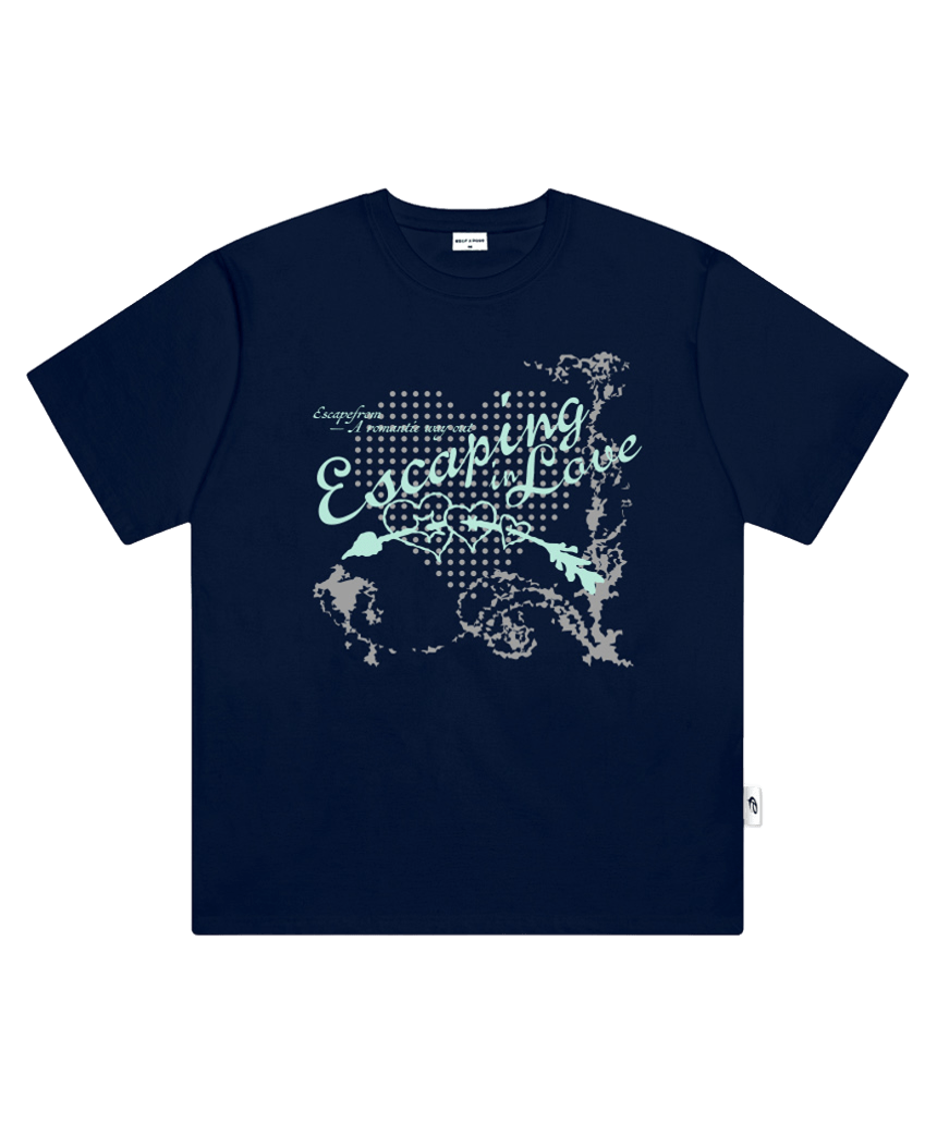 E261OTS099NV Escapefrom Escaping in Love Print Oversized T-Shirt Navy