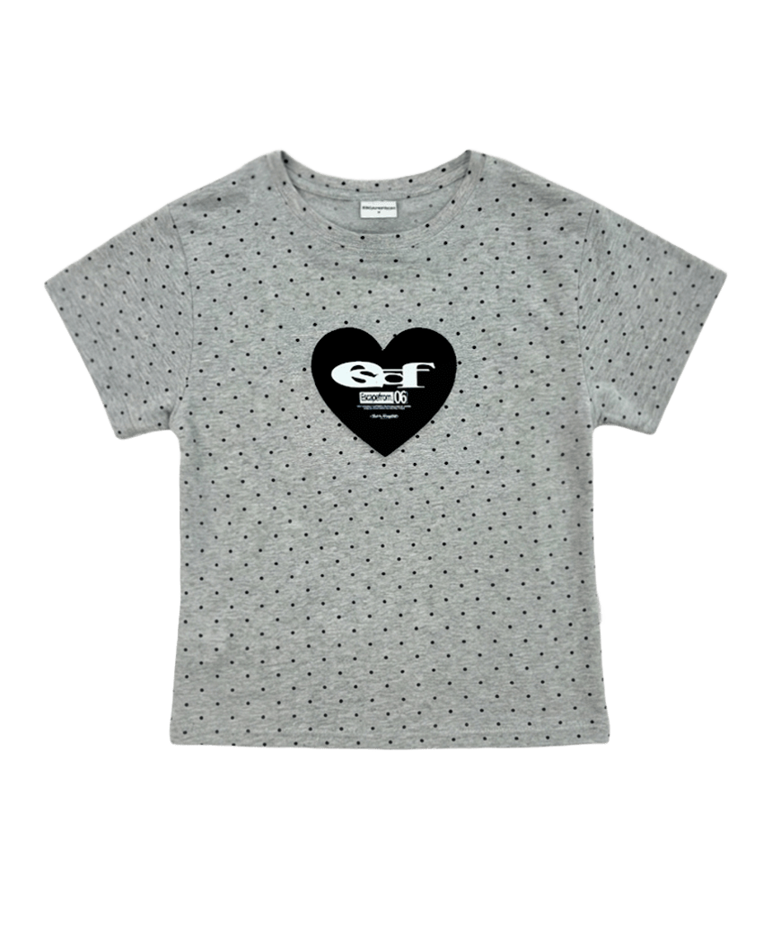 E261STS020RR Escapefrom Heart ESCF Logo Collage Appliqué Dot Slim Fit T-Shirt Gray