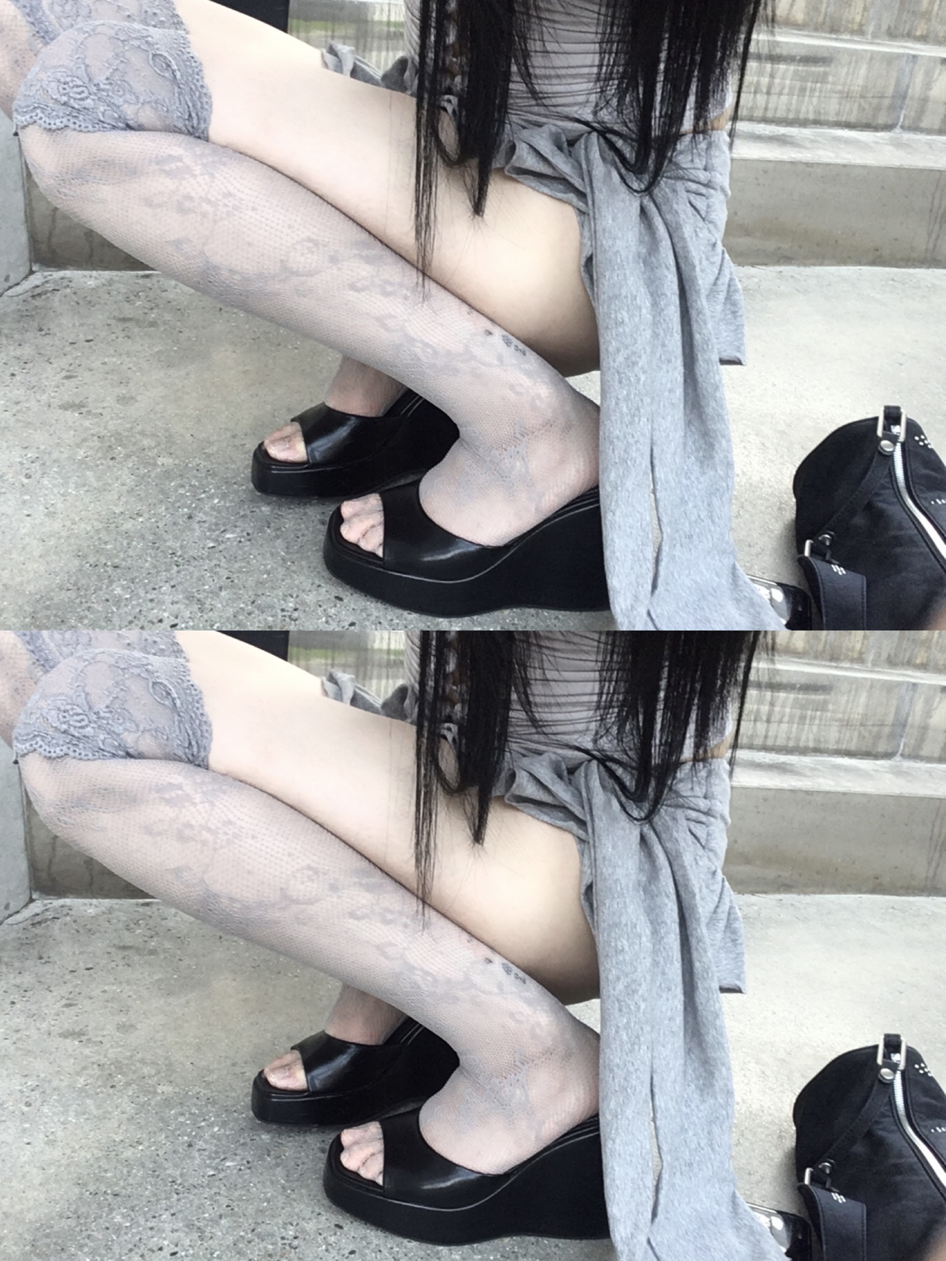 (W) Zara Wedge Sandals Black 착용 스타일 - 1