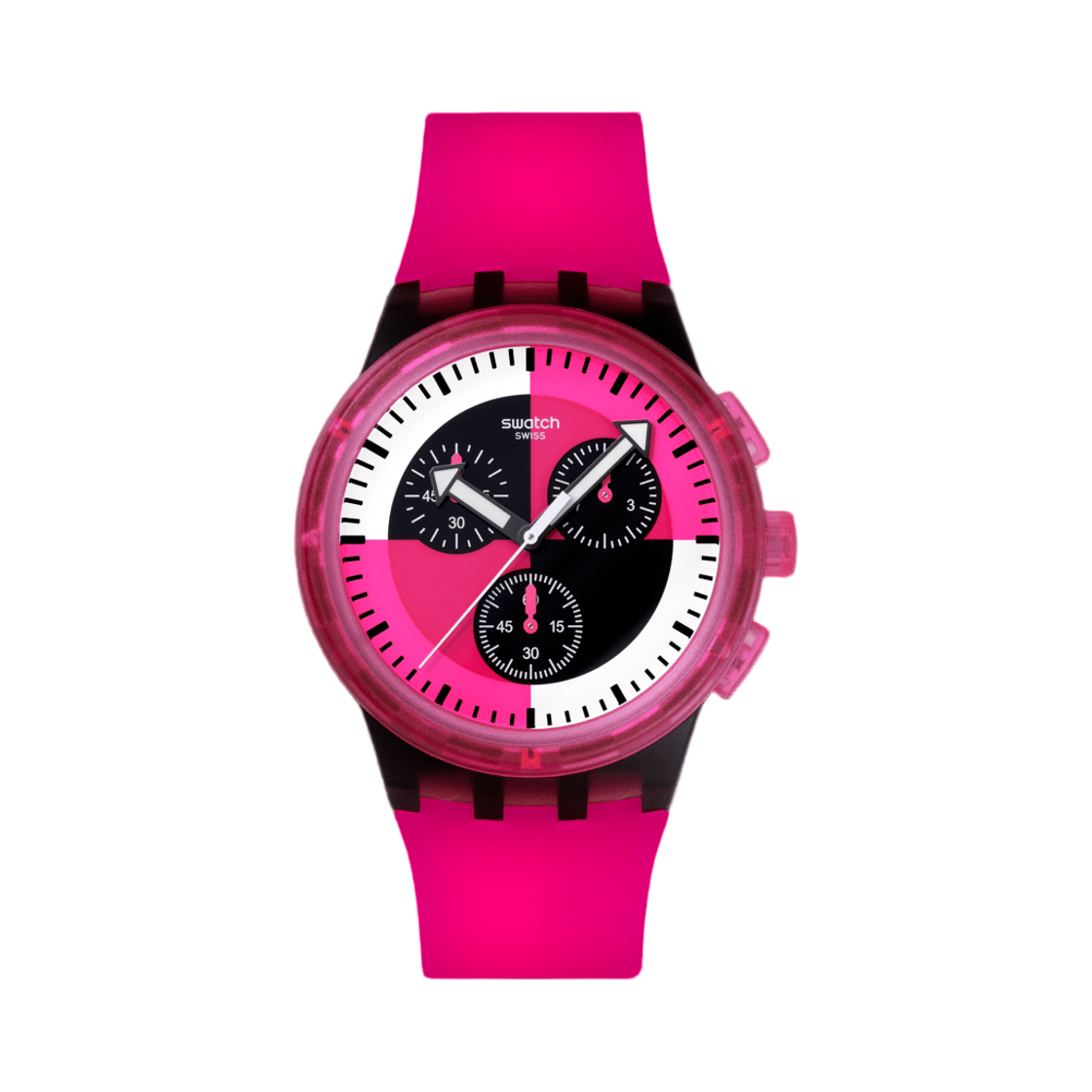 SUSB110 Swatch Fuchsia Lines 42mm Quartz Pink Black