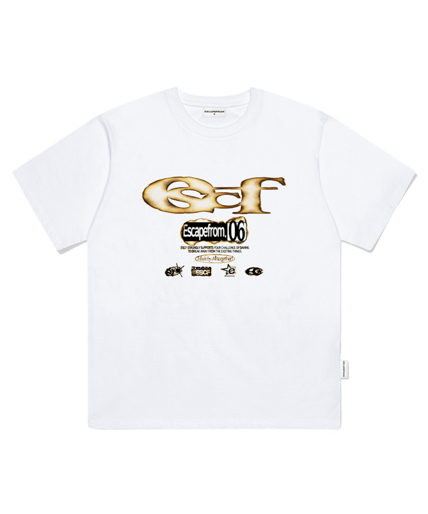 이스케이프프롬 번 ESCF 로고콜라주 프린트 오버핏 반팔티 화이트(Escapefrom Burn ESCF Logo Collage Print Oversized T-Shirt White) - 1