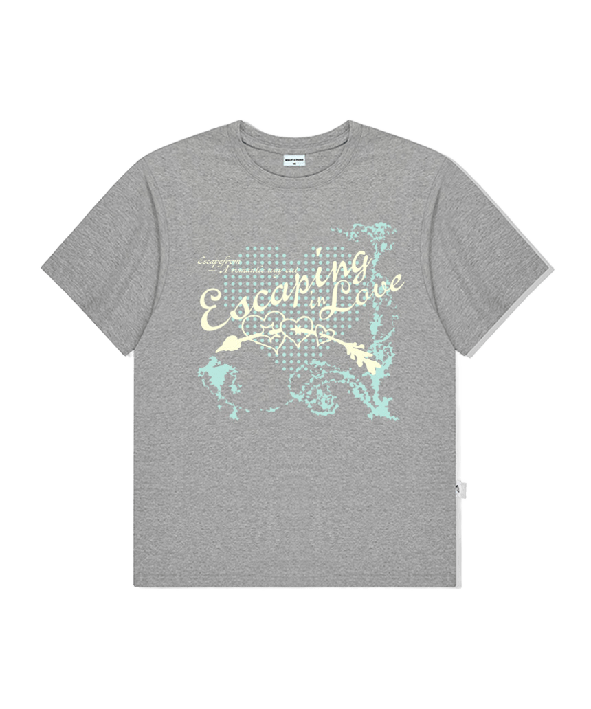 E261OTS095GR Escapefrom Escaping in Love Print Oversized T-Shirt Gray