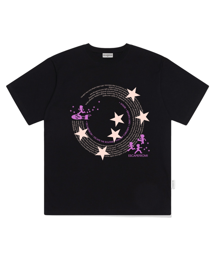 E261OTS073BK Escapefrom Circle Big Star Print Oversized T-Shirt Black