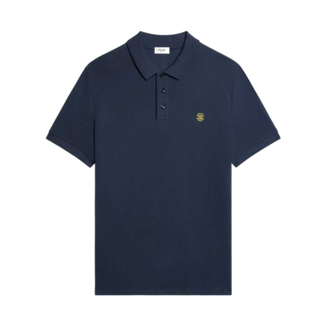 RX0LF2L55-GKS3 Celine Polo Shirt In Pique Cotton Jersey Navy Post It Yellow