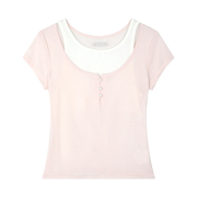 ARCMOOR Soft Touch Slit Layered T-Shirts Pink