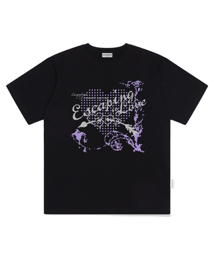 E261OTS096BK Escapefrom Escaping in Love Print Oversized T-Shirt Black