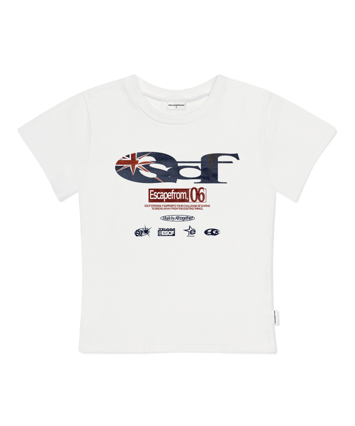 E261STS031IV Escapefrom British Vintage ESCF Logo Collage Print Slim Fit T-Shirt Ivory