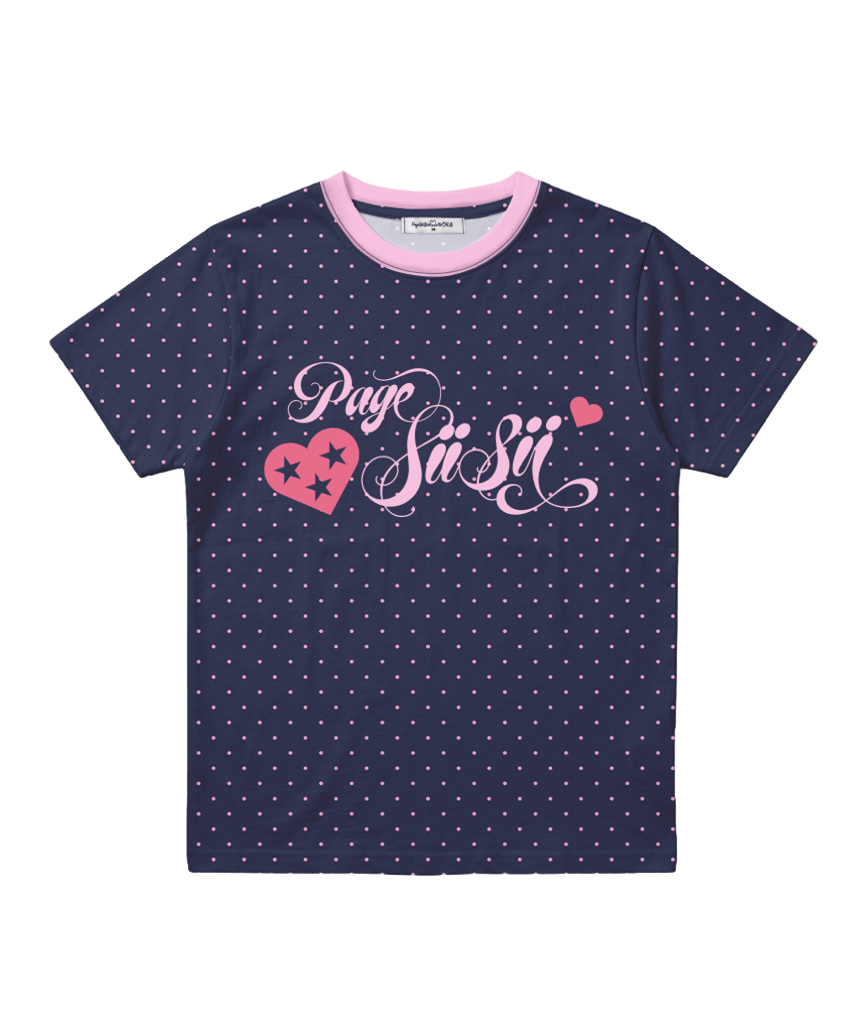 P261NTS006RR pagesiisii Star Heart Lettering Print Dot Standard Fit T-Shirt Navy