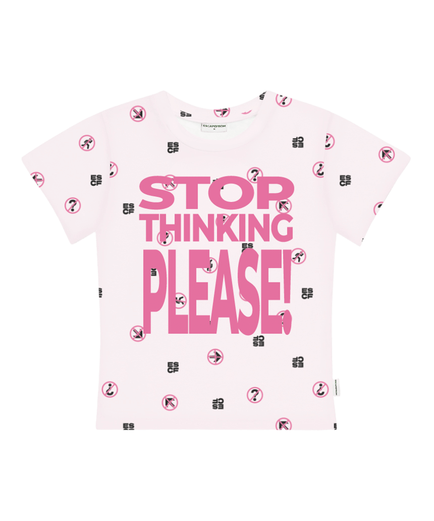 E261STS057RR Escapefrom Stop Sign Warning All-Over Print Slim Fit T-Shirt Pink