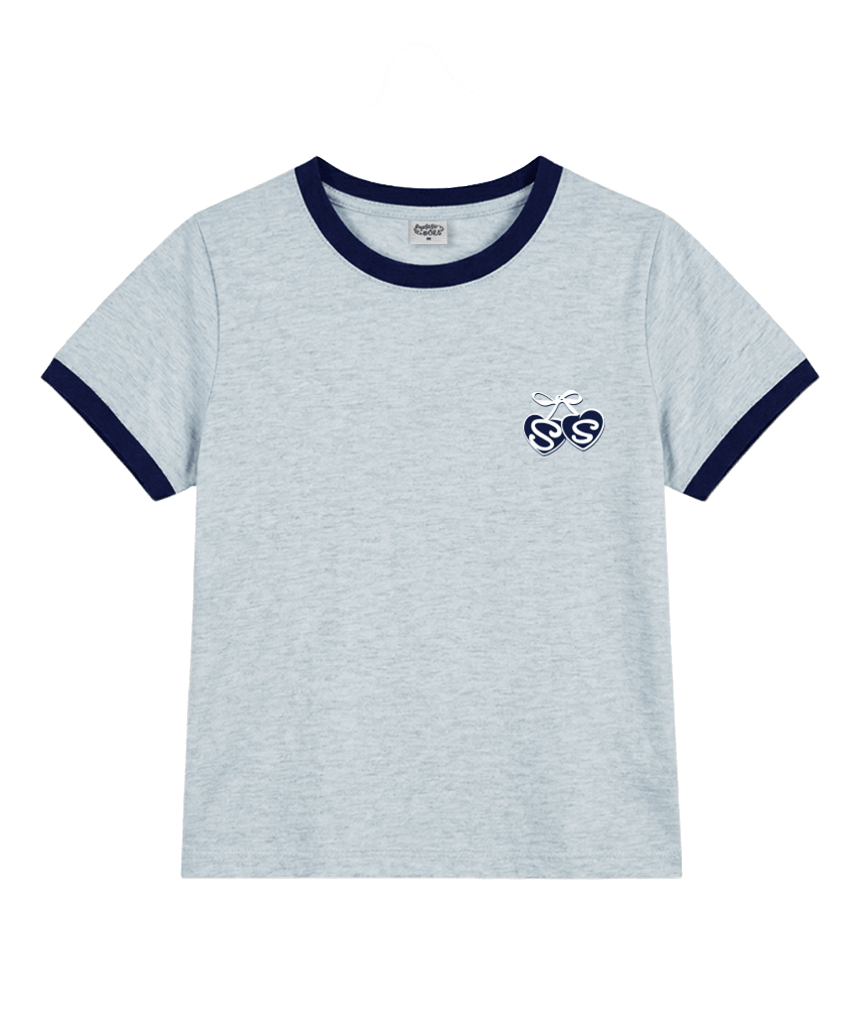 P261LTS004MB pagesiisii Cherry SiiSii Print Ringer T-Shirt Melange Blue