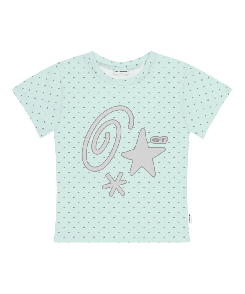 E261STS139RR Escapefrom Kitsch Symbol Print Dot Slim Fit T-Shirt Mint