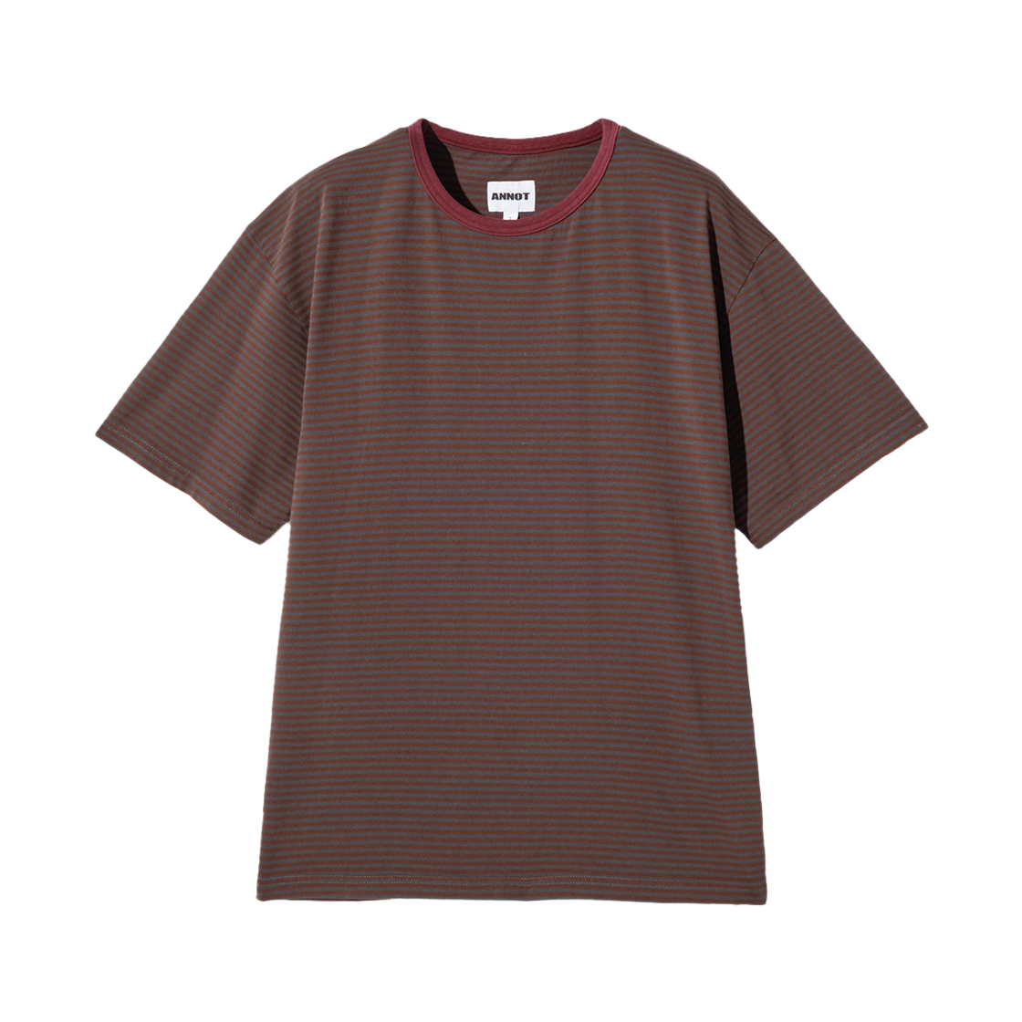 아노트 워시드 스트라이프 티셔츠 차콜 브라운(ANNOT Washed Stripe T-Shirt Charcoal Brown)