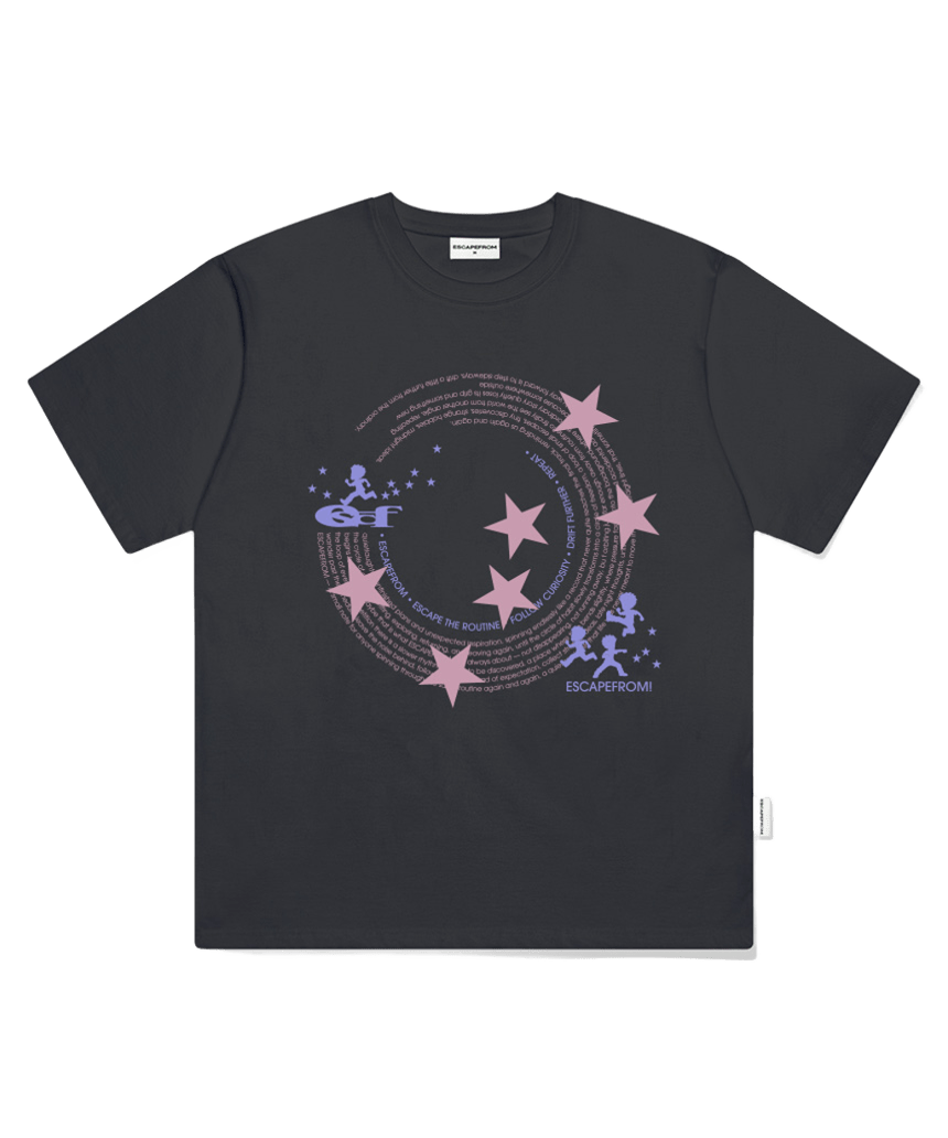 이스케이프프롬 서클 빅스타 프린트 오버핏 반팔티 차콜(Escapefrom Circle Big Star Print Oversized T-Shirt Charcoal) - 1