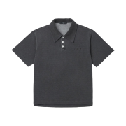 Iro Jareth Denim Texture Button-Collar Short-Sleeve T-Shirt Gray