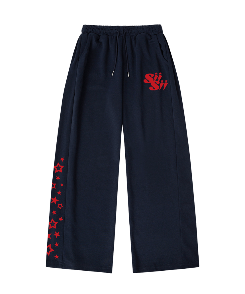P261TSP003NV pagesiisii Thunder Star SiiSii Print Wide-Leg Sweatpants Navy