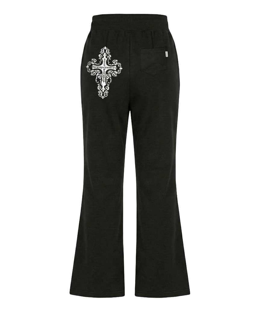 E261BSP004BK Escapefrom Big Vintage Cross Print Bootcut Sweatpants Black