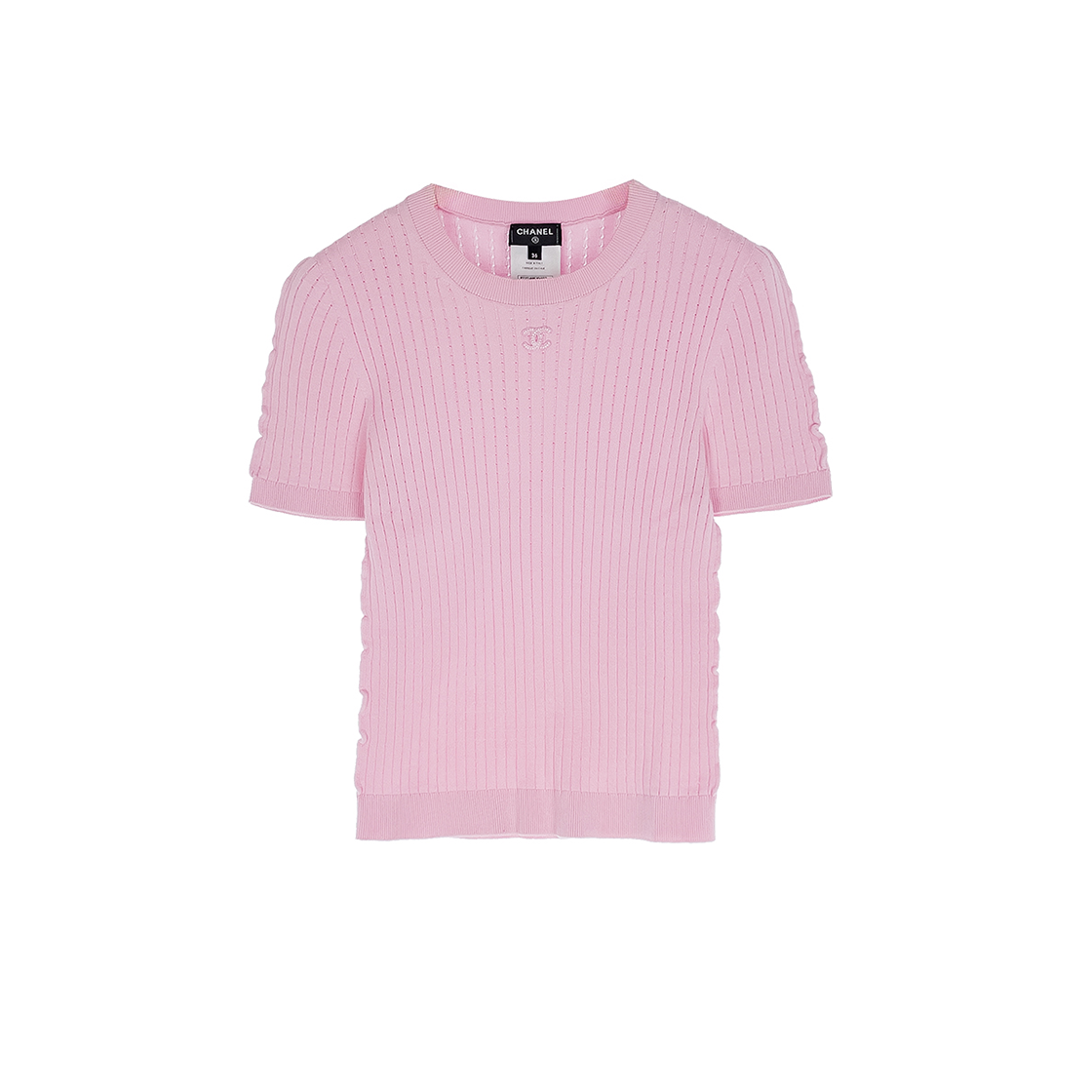 샤넬 22S 미니 러플 숏슬리브 탑 36 핑크 (6ET0986)(Chanel 22S Mini Ruffle Short Sleeve Top Pink (6ET0986))