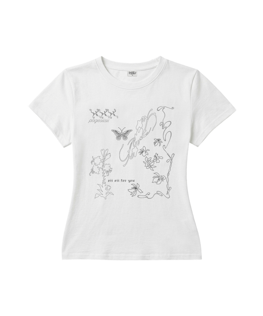 P261STS037IV pagesiisii Line Hand Drawing Print Slim Fit T-Shirt Ivory