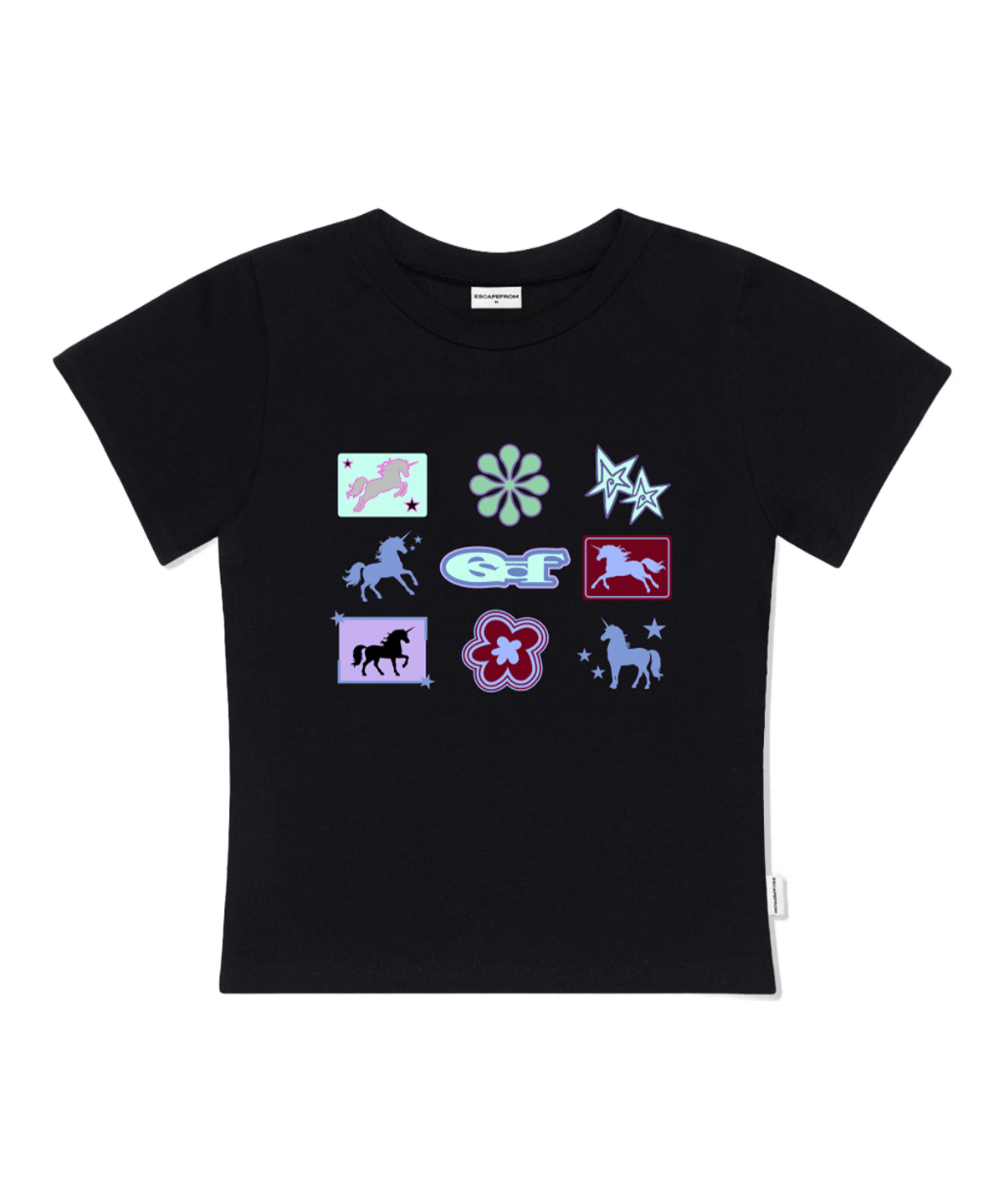 E261STS132BK Escapefrom Unicorn Bingo Print Slim Fit T-Shirt Black