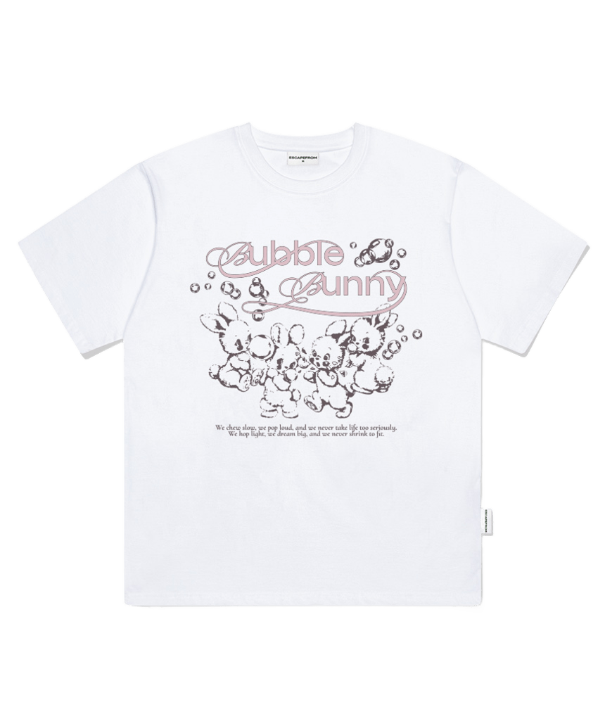 이스케이프프롬 버블 버니 프린트 오버핏 반팔티 화이트(Escapefrom Bubble Bunny Print Oversized T-Shirt White)
