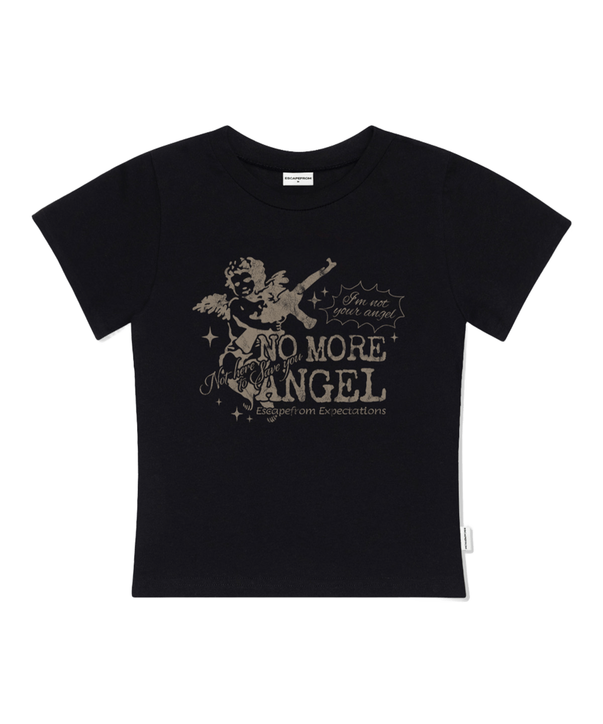 E261STS070BK Escapefrom No More Angel Print Slim Fit T-Shirt Black