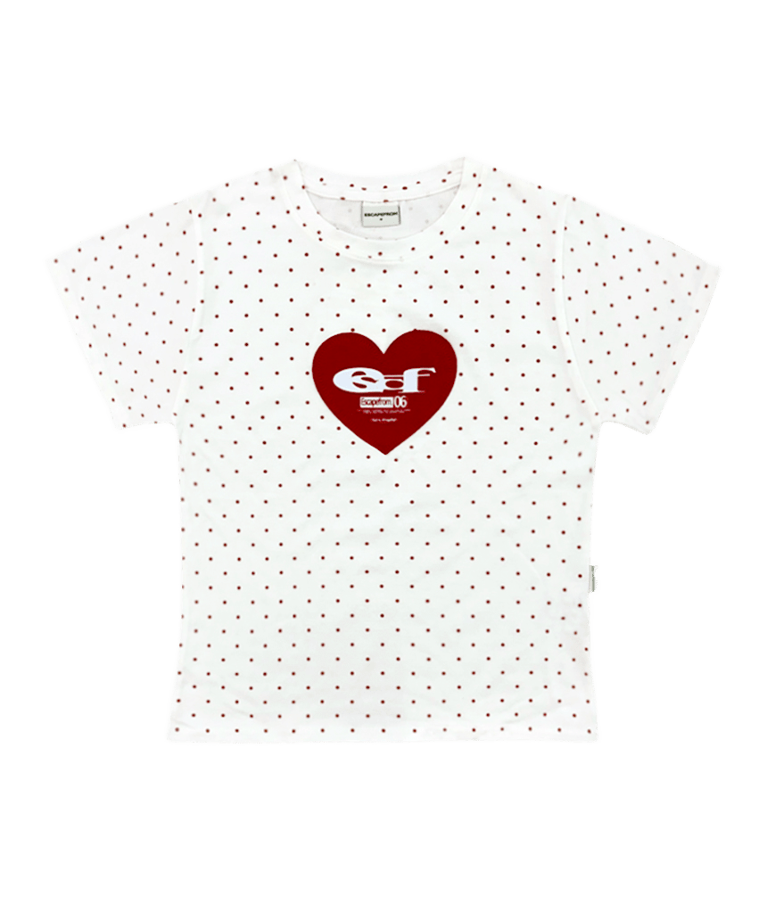 E261STS004RR Escapefrom Heart ESCF Logo Collage Appliqué Dot Slim Fit T-Shirt Ivory