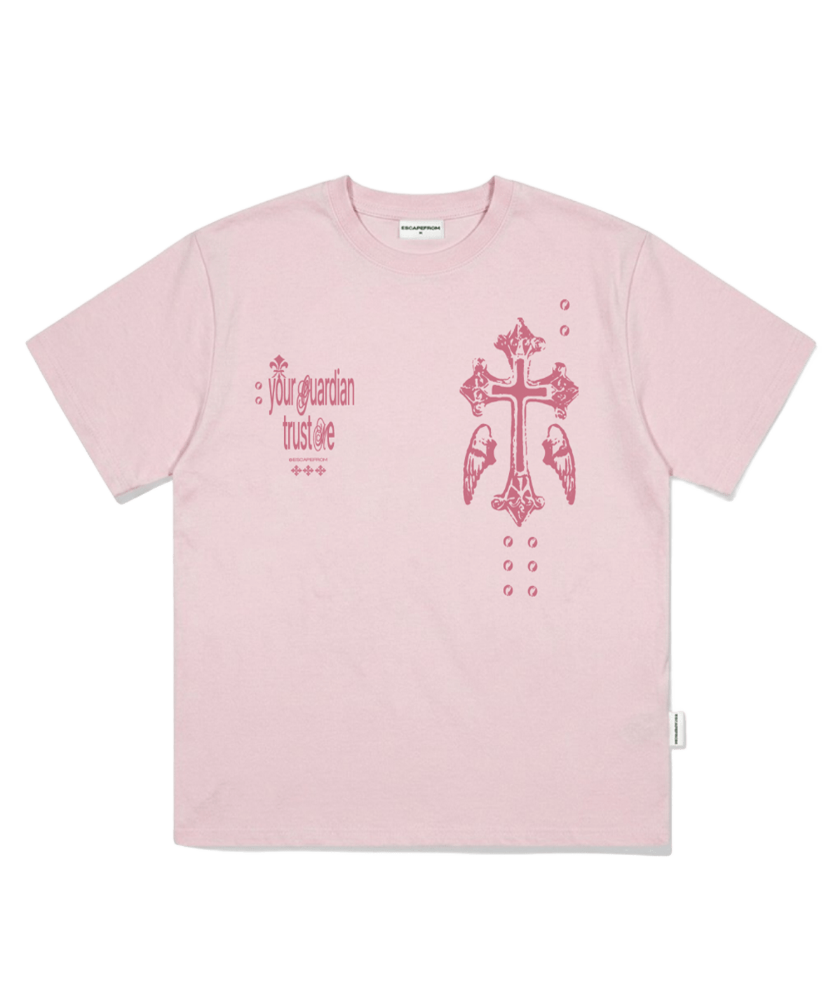 E261OTS113PN Escapefrom Guardian Cross Print Oversized T-Shirt Pink