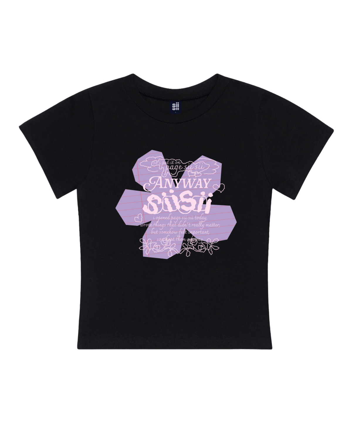 P261STS010BK pagesiisii Note Flower Print Slim Fit T-Shirt Black