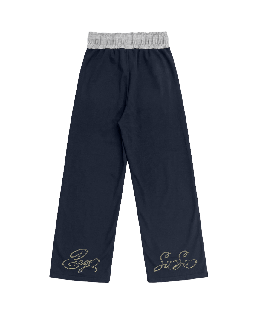P261OSP010NV pagesiisii SiiSii Lettering Print Contrast Waistband Sweatpants Navy