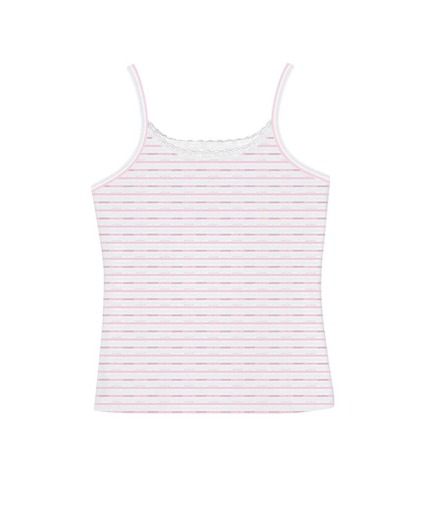 E261SL004RR Escapefrom Contrast Stripe All-Over Print Lace Sleeveless Top Pink