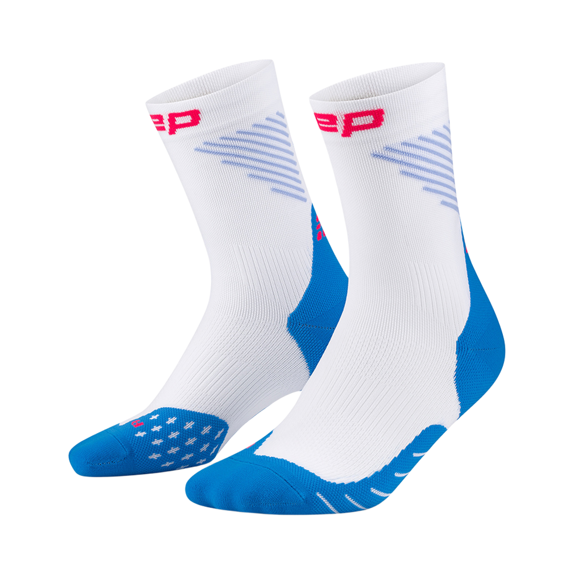 CEP 버티컬 미드컷 삭스 화이트 블루핑크 남성용(CEP Core Run Edt. Vertical Socks Mid Cut White Blue Pink Men's)