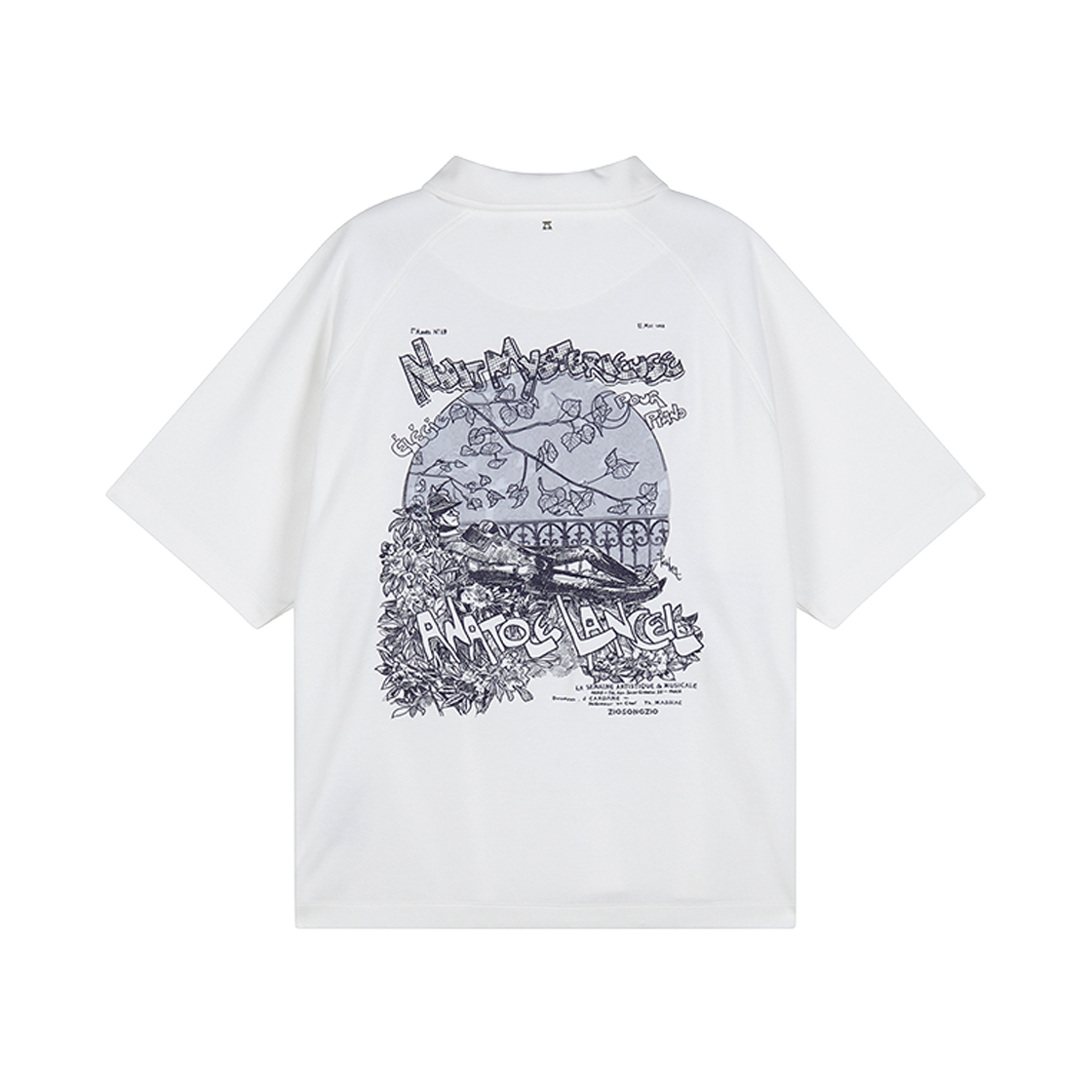 지오송지오 아나톨 아트워크 카라 티셔츠 화이트 ZI3TS376WH(ZIOSONGZIO Anatole Artwork Collared T-Shirt White)