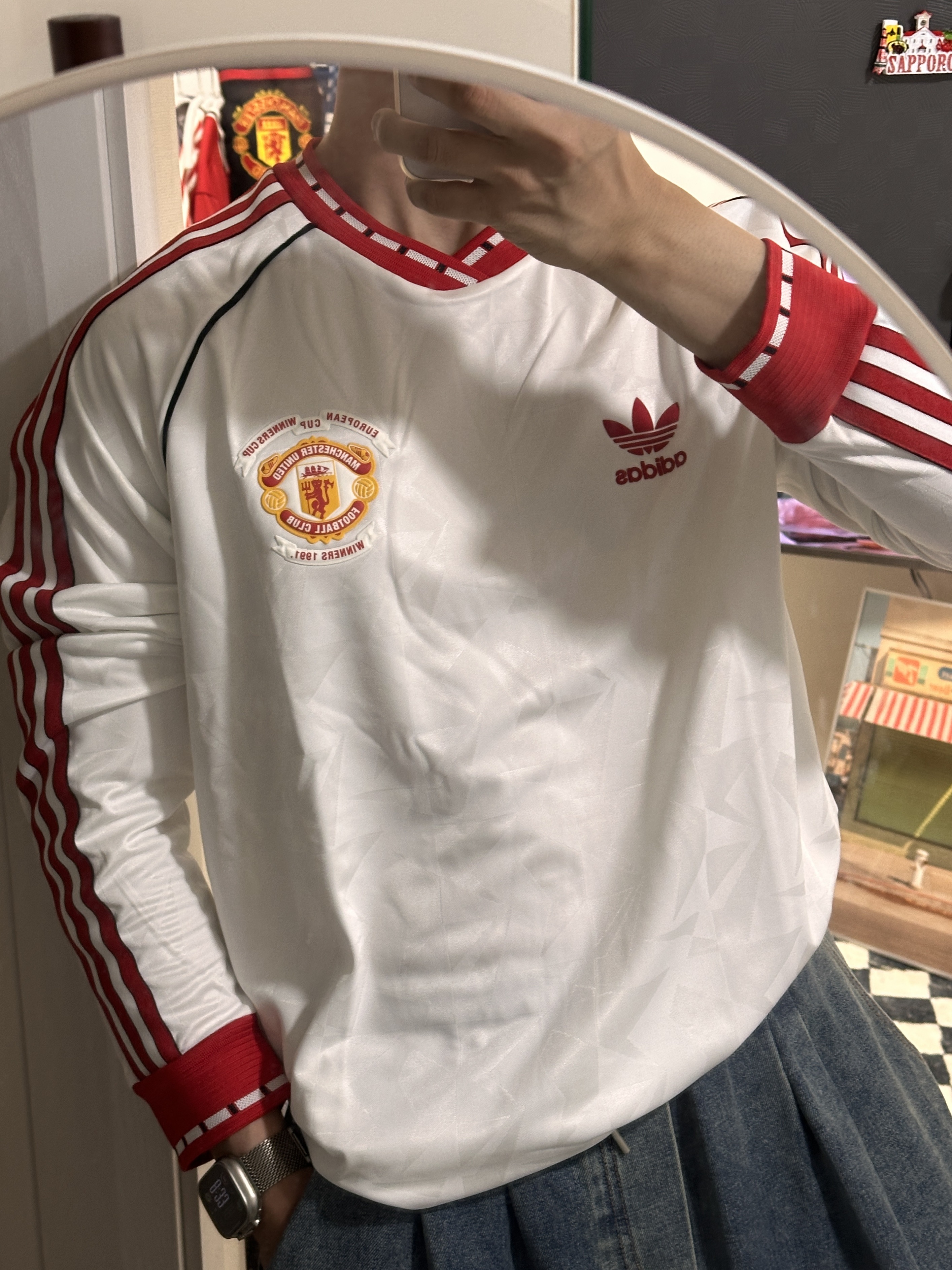 Adidas Manchester United 91 Away Long Sleeve Jersey White - KR Sizing 착용 스타일 - 3