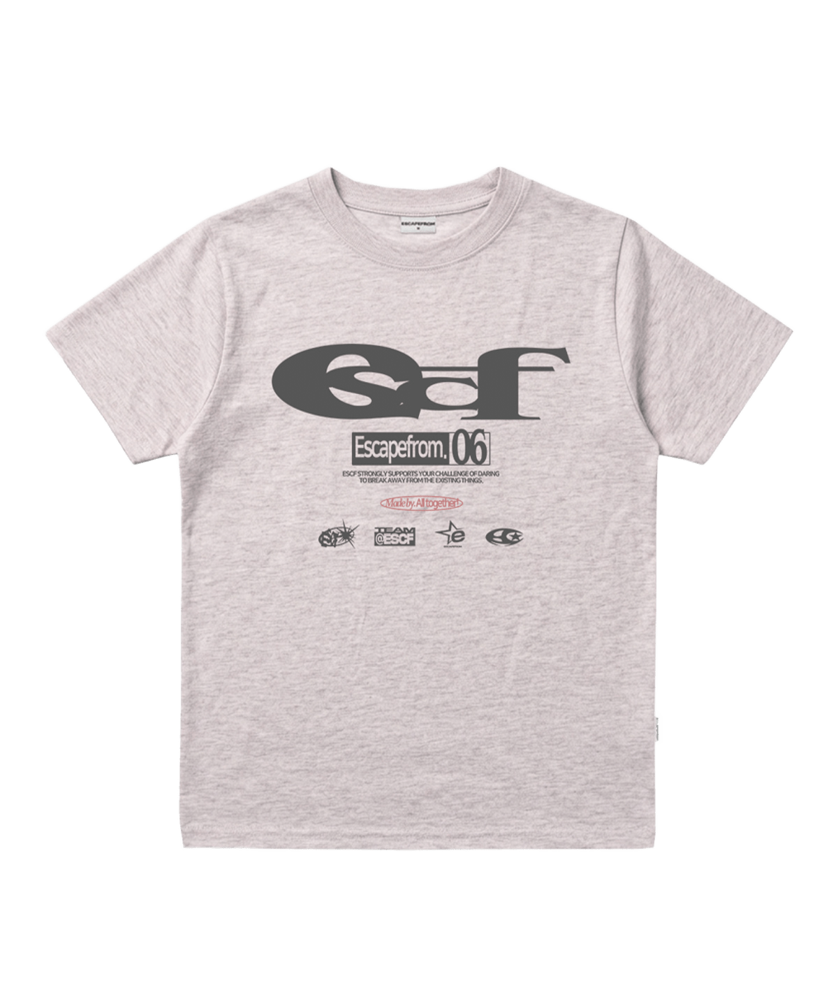 E261NTS010MP Escapefrom ESCF Logo Collage Print Standard Fit T-Shirt Melange Pink