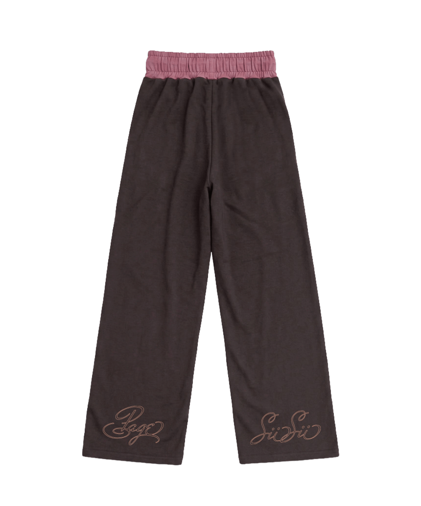 P261OSP009BW pagesiisii SiiSii Lettering Print Contrast Waistband Sweatpants Brown