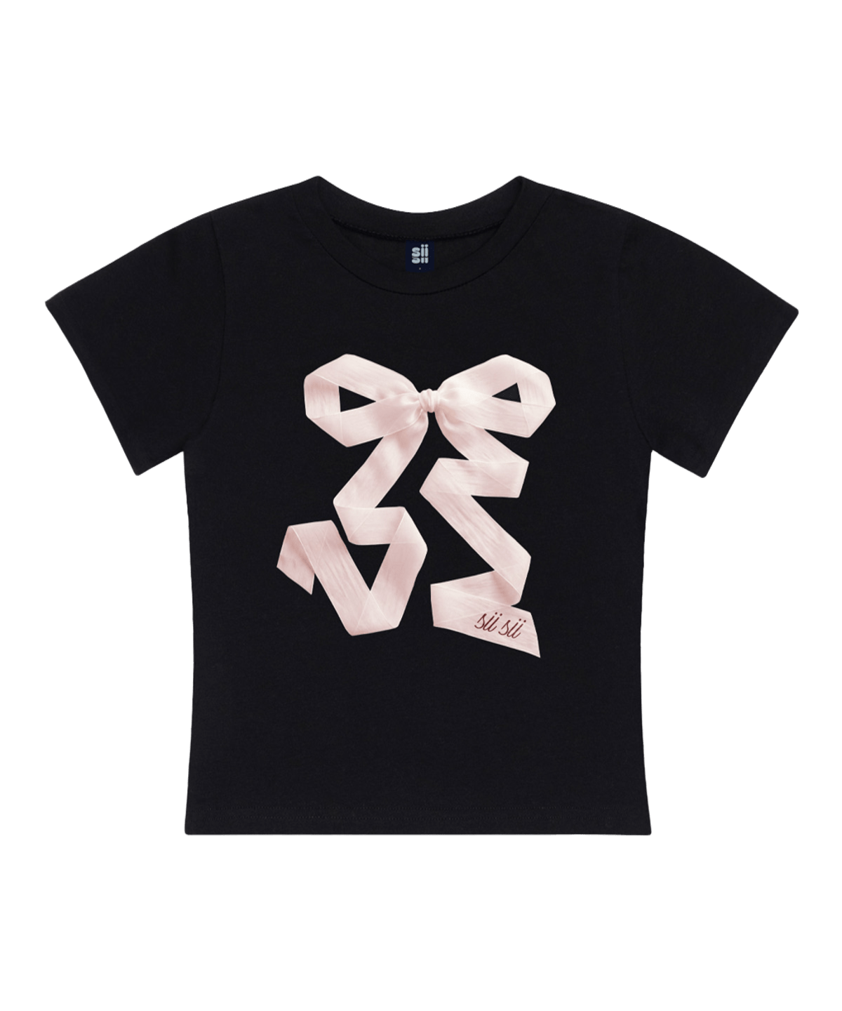 P261STS034BK pagesiisii Folded Ribbon Print Slim Fit T-Shirt Black