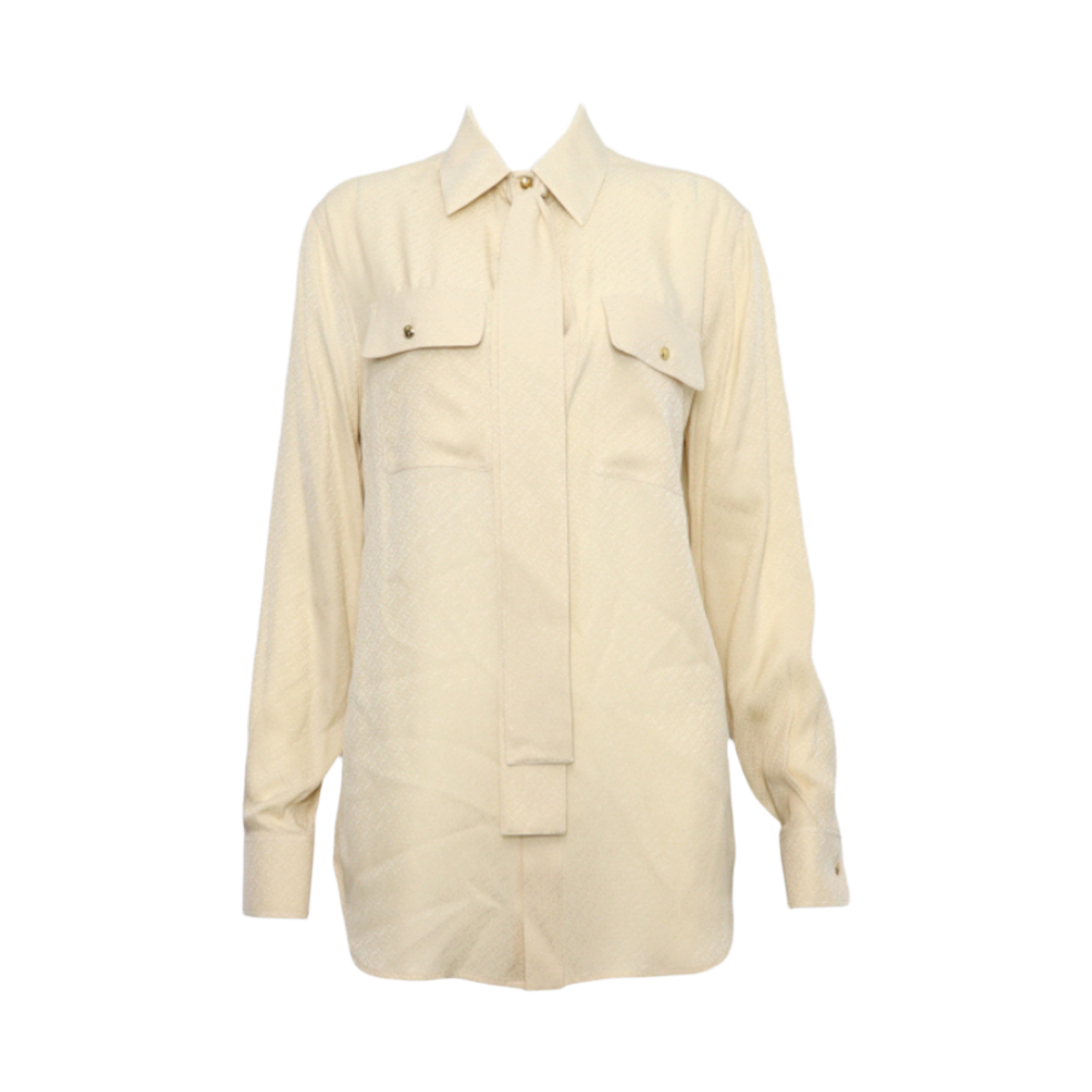 ITRFVBG4U2UU Celine Silk Allover Logo Embroidered Bow Tie Blouse