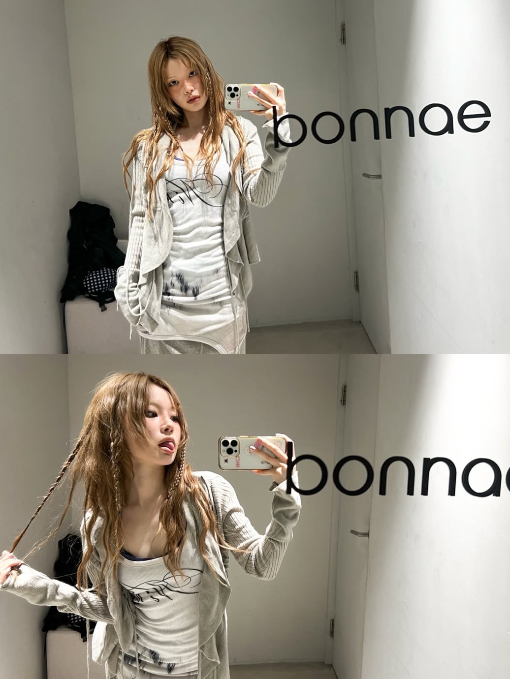 Bonnae Asymmetric Dress Black, Bonnae Asymmetric Dress Ivory 착용 스타일