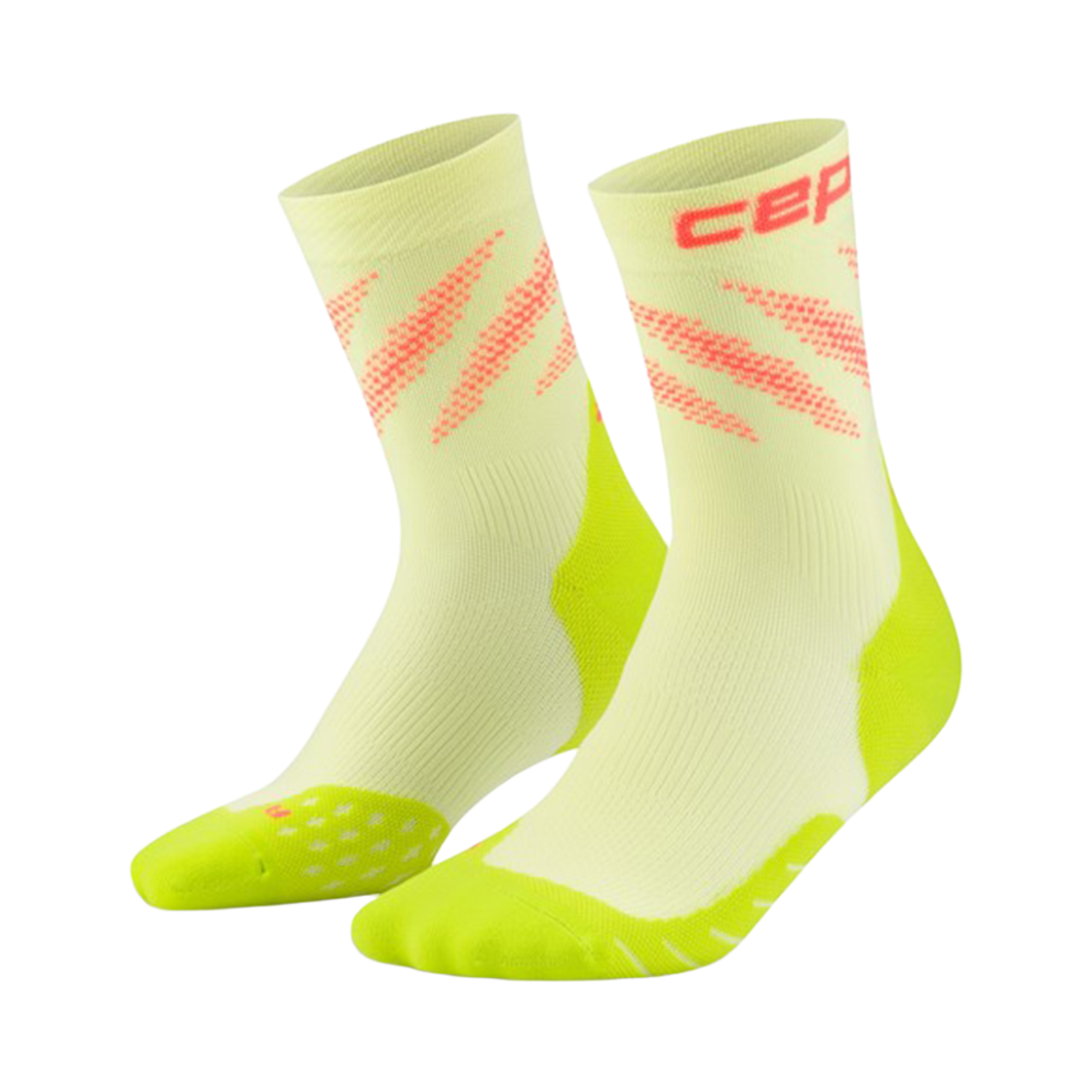 CEP 코어 런 에디션 이립틱 미드컷 삭스 라임 네온코랄 남성용(CEP Core Run Edt. Elliptic Socks Mid Cut Lime Neon Coral Men's)