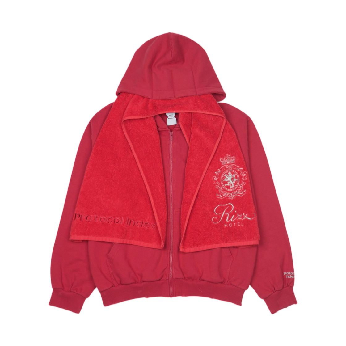 프로토콜 인덱스 테리 타월 집 후드 레드(Protocol Index Terry Towel Zip Hoodie Red)