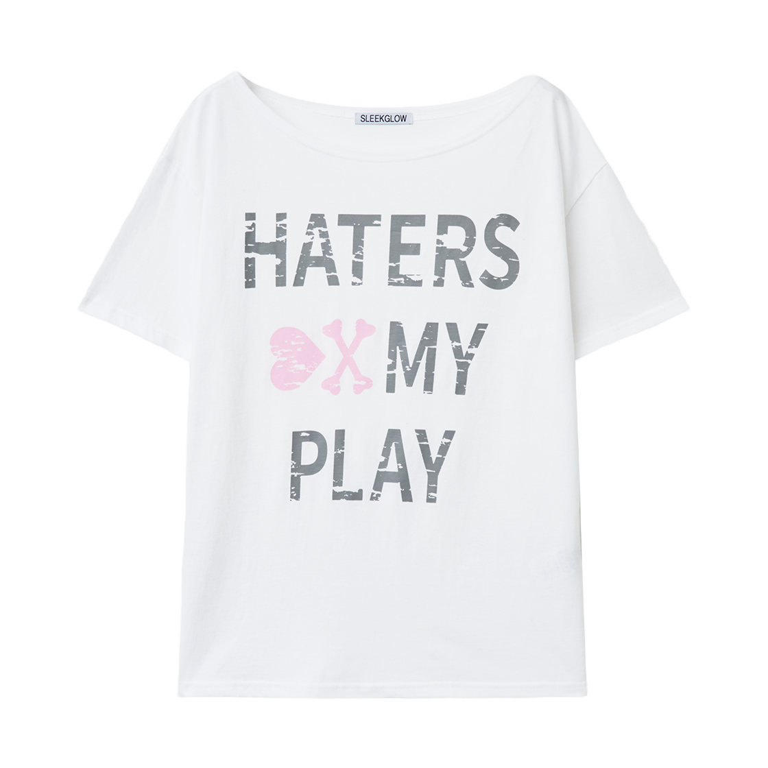 슬릭글로우 HATERS 원숄더 티셔츠 화이트(SLEEKGLOW HATERS One-Shoulder T-Shirt White)
