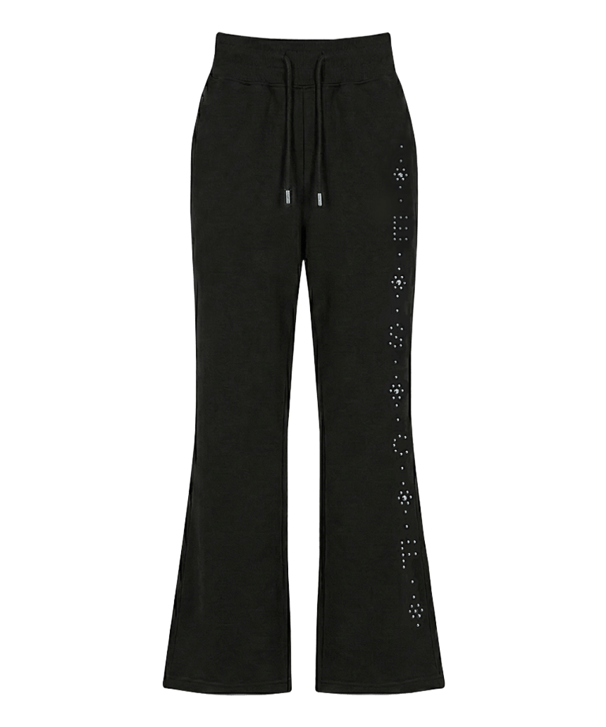 E261BSP005BK Escapefrom ESCF Rhinestone Hotfix Bootcut Sweatpants Black