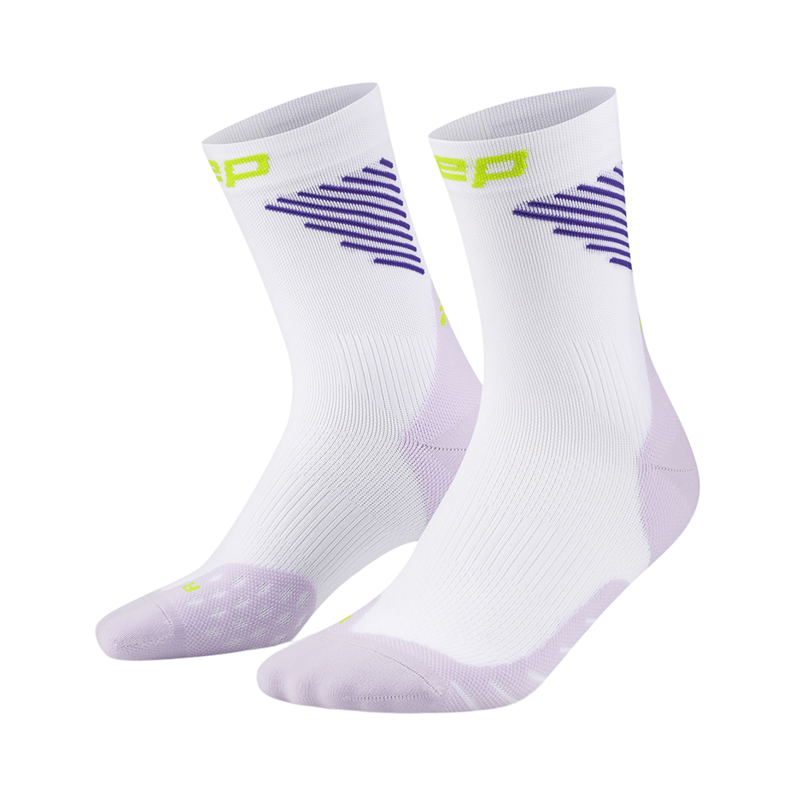 CEP 버티컬 미드컷 삭스 화이트 라일락라임 남성용(CEP Core Run Edt. Vertical Socks Mid Cut White Lilac Lime Men's)
