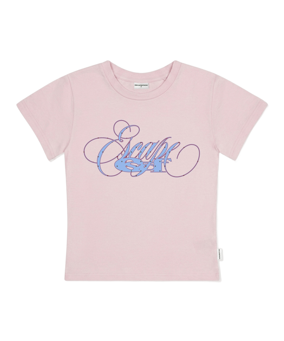 E261STS126PN Escapefrom Dot Line Escape Lettering Print Slim Fit T-Shirt Pink