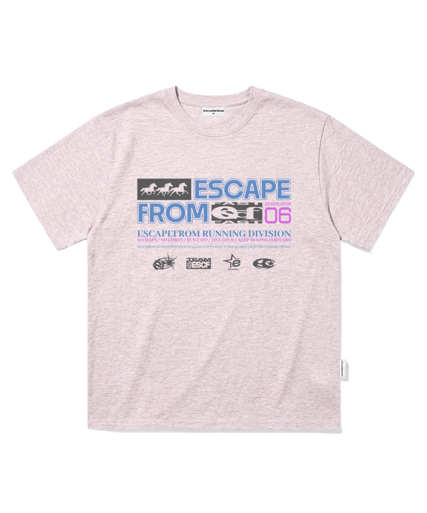 E261OTS166MP Escapefrom Moving Triple Horse Print Oversized T-Shirt Melange Pink