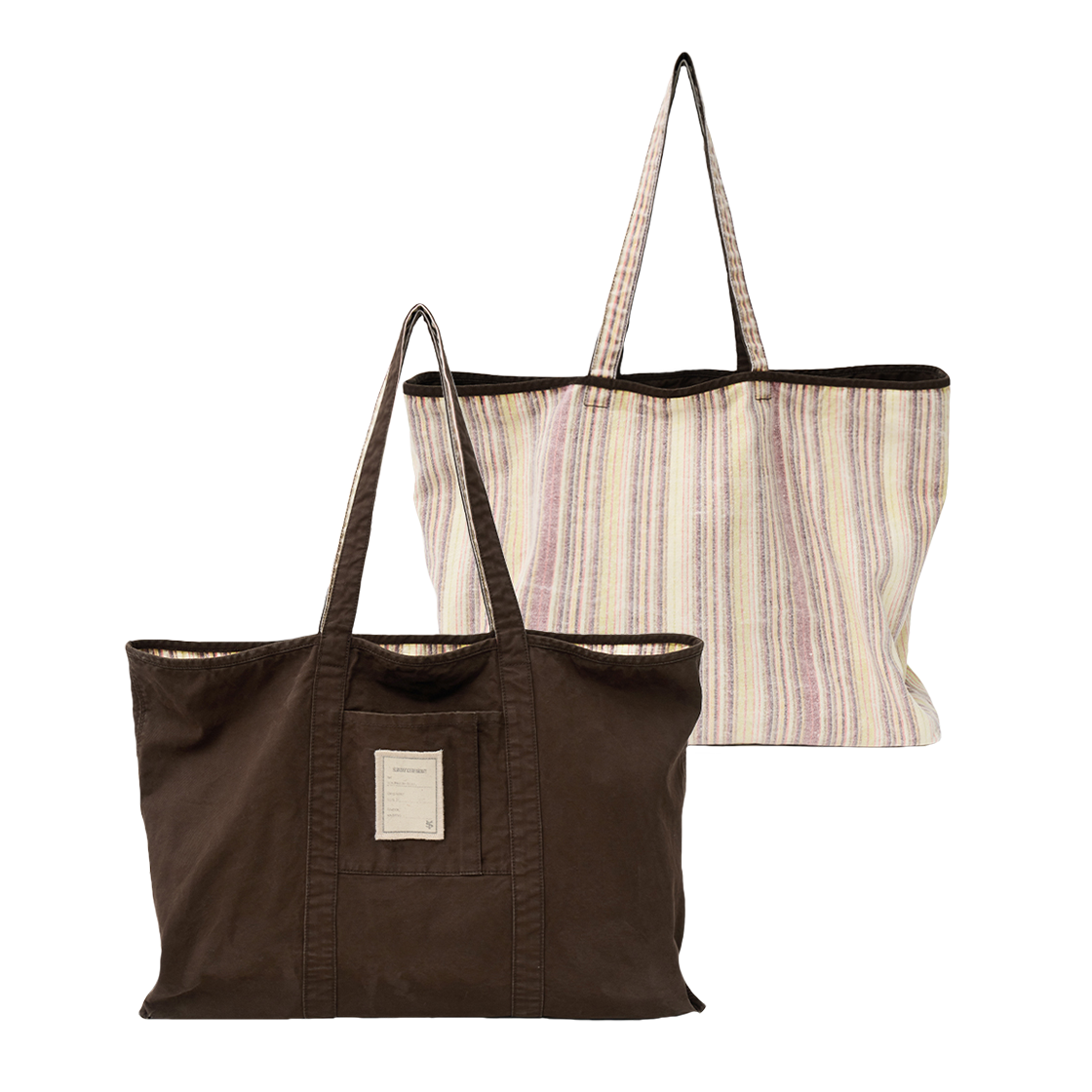 선데이세레머니 빈티지 스트라이프 리버시블 토트백 - 브라운(SUNDAY CEREMONY Vintage Stripe Reversible Tote Bag - Brown)