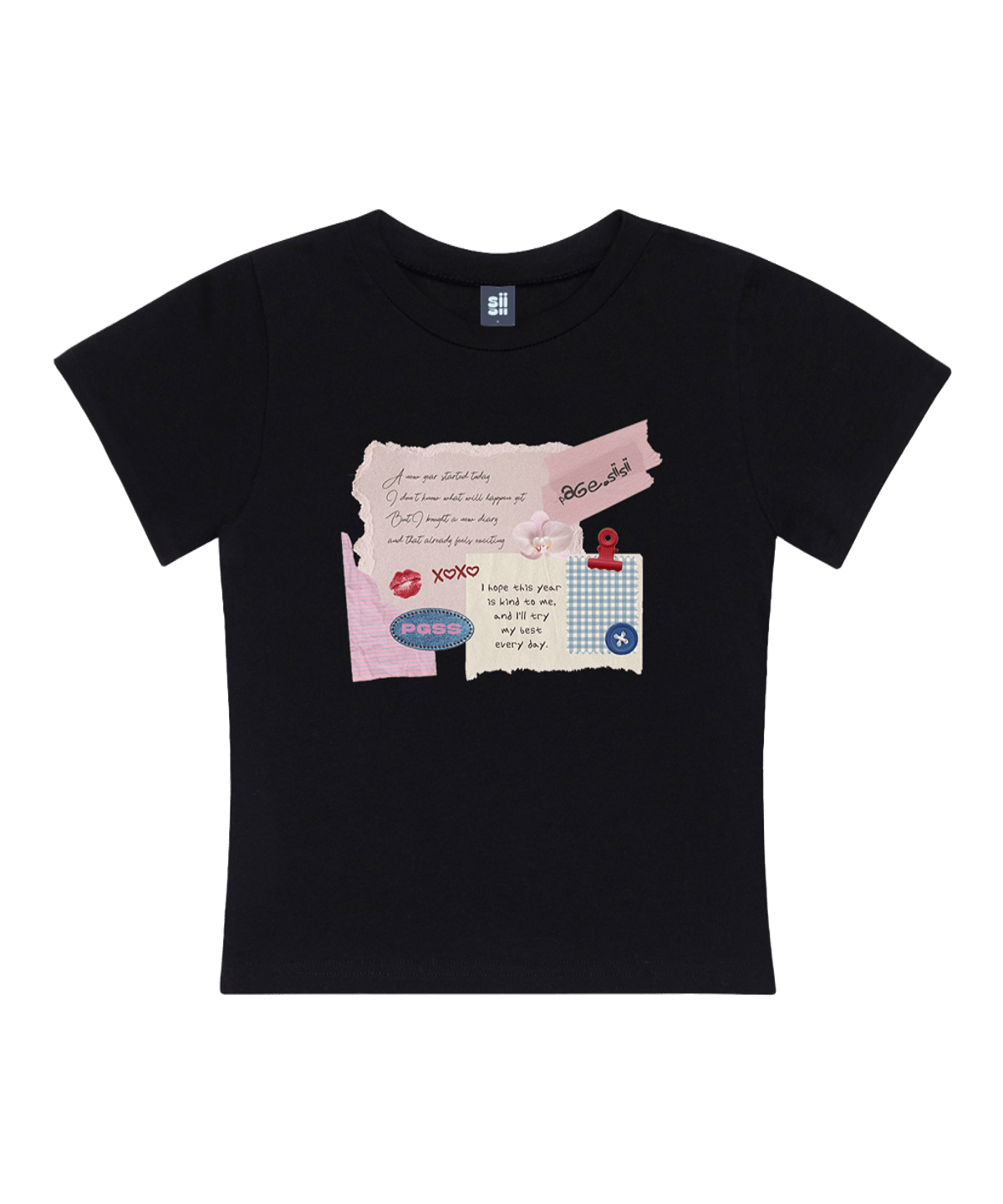 P261STS013BK pagesiisii New Diary Print Slim Fit T-Shirt Black