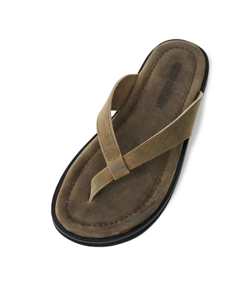 선데이세레머니 빈티지 레더 플립 플랍 - 올리브(SUNDAY CEREMONY Vintage Leather Flip Flops - Olive) - 4